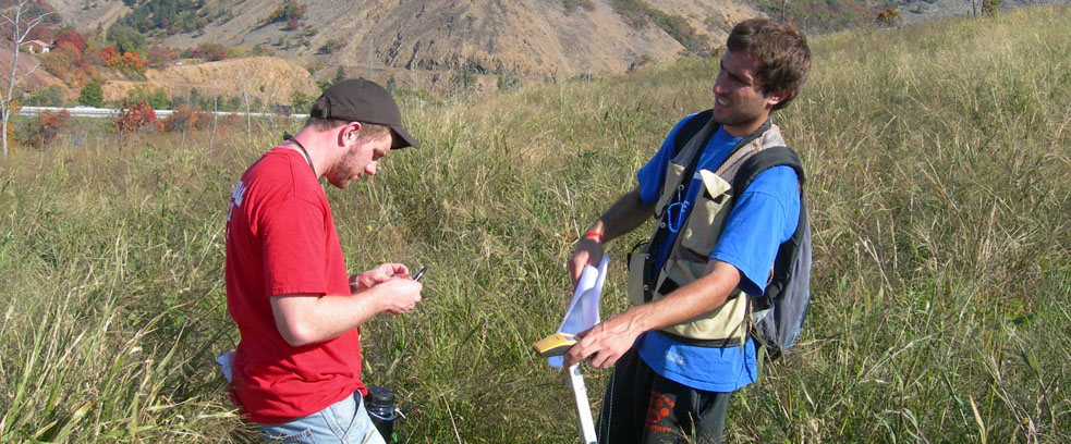 Students researching in the field